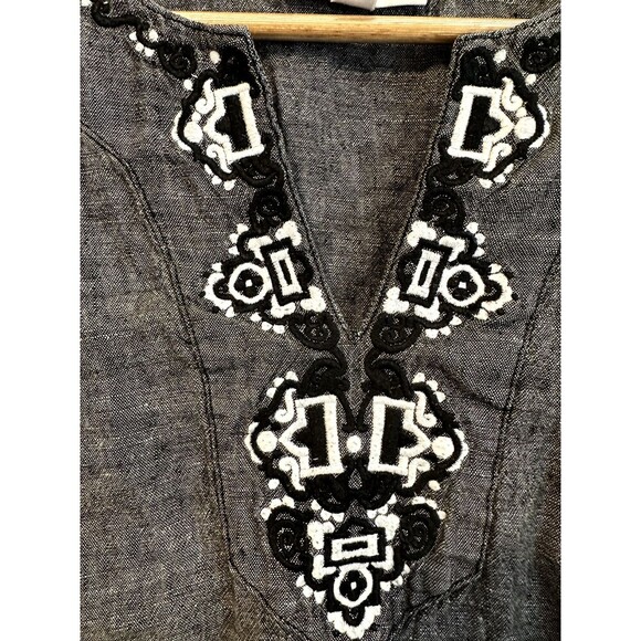 JM Collection Womans Linen Embroidered Top Size 14 Boho Artsy Lagenlook Western - Picture 6 of 10